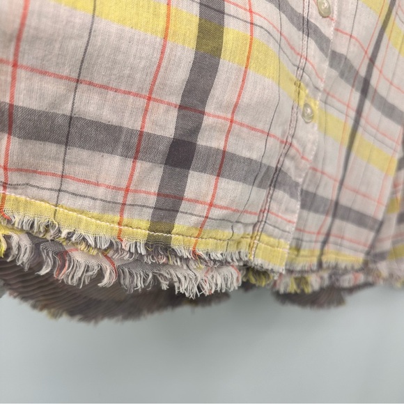 Free People Seeking Starlight Plaid Button Down Peach Yellow Moondrop S | H350 - Picture 5 of 12